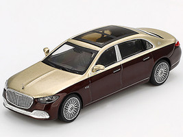 Mercedes Maybach S 680 Gold Metallic and Dark Red Metallic Limited Edition 1/64 Diecast Model Car Mini GT MGT00962