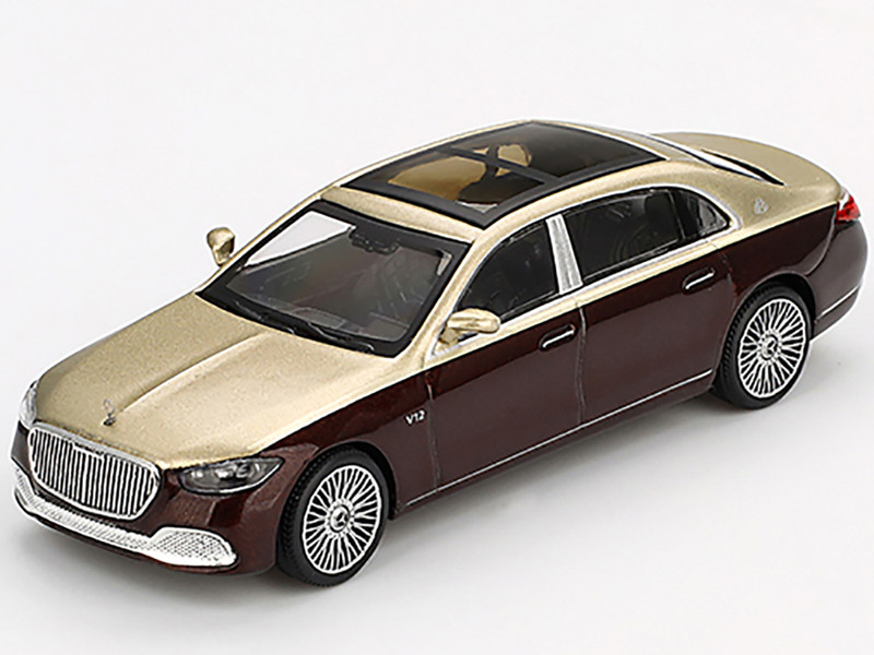 Mercedes Maybach S 680 Gold Metallic and Dark Red Metallic Limited Edition 1/64 Diecast Model Car Mini GT MGT00962
