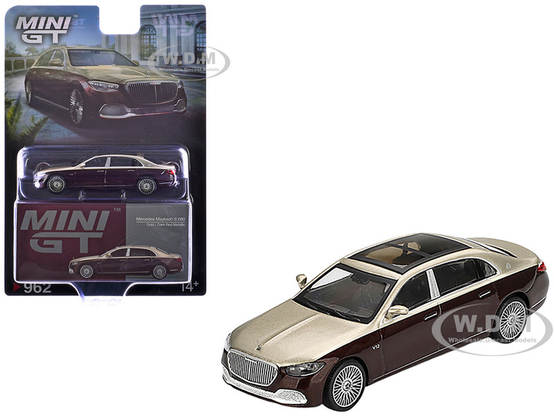 Mercedes Maybach S 680 Gold Metallic and Dark Red Metallic Limited Edition 1/64 Diecast Model Car Mini GT MGT00962