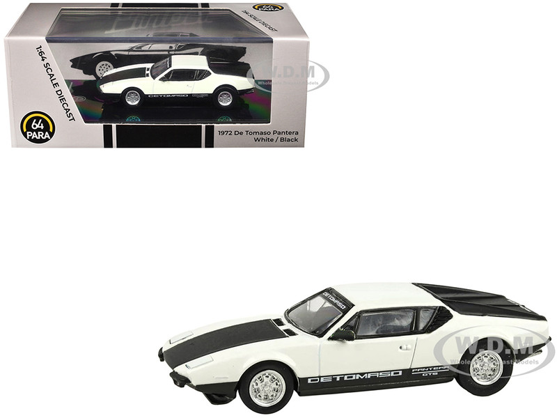 1972 De Tomaso Pantera White and Black 1/64 Diecast Model Car Paragon Models PA-55646