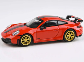 2025 Porsche 911 GT3 992 2 Guards Red with Carbon Stripe and Gold Wheels 1/64 Diecast Model Car Paragon Models PA-55871
