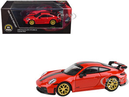 2025 Porsche 911 GT3 992 2 Guards Red with Carbon Stripe and Gold Wheels 1/64 Diecast Model Car Paragon Models PA-55871