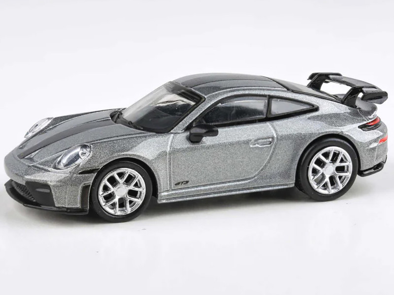 2025 Porsche 911 GT3 992 2 GT Silver Metallic with Carbon Stripe 1/64 Diecast Model Car Paragon Models PA-55872