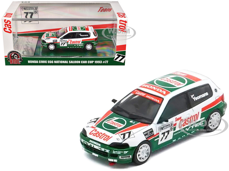 Honda Civic EG6 RHD Right Hand Drive #77 Team Castrol National Saloon Car Cup 1993 1/64 Diecast Model Car BM Creations 64B0478