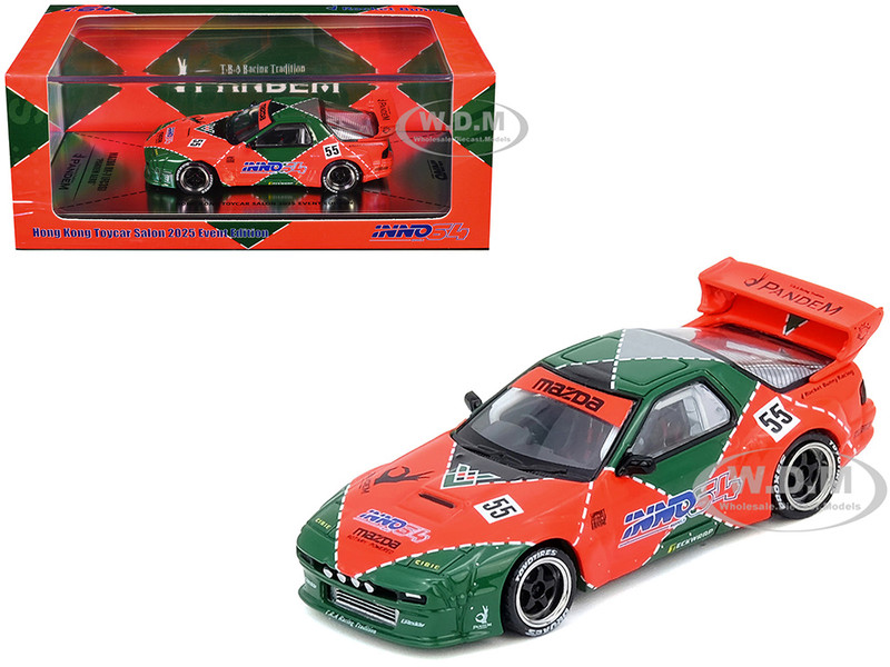 Mazda RX7 FC3S Pandem Aero RHD Right Hand Drive #55 Red and Green Hong Kong Toycar Salon 2025 Event Edition 1/64 Diecast Model Car Inno Models IN64-RX7FCP-HKTS25