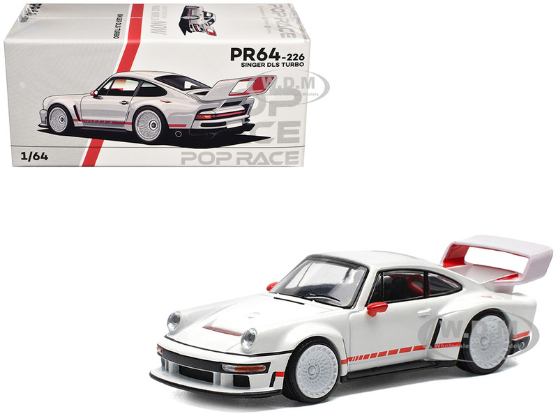 Singer DLS Turbo White with Red Stripes 1/64 Diecast Model Car Pop Race PR640226