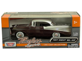1957 Chevrolet Bel Air Burgundy Metallic and Silver Metallic Timeless Legends Series 1/24 Diecast Model Car Motormax 73228BUR