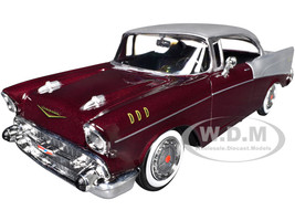 1957 Chevrolet Bel Air Burgundy Metallic and Silver Metallic Timeless Legends Series 1/24 Diecast Model Car Motormax 73228BUR