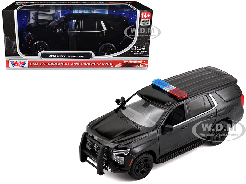 2025 Chevrolet Tahoe PPV Black Custom Builder s Kit Law Enforcement and Public Service Series 1/24 Diecast Model Car Motormax 76816BK