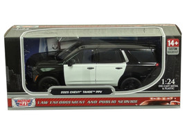 2025 Chevrolet Tahoe PPV Black and White Custom Builder s Kit Law Enforcement and Public Service Series 1/24 Diecast Model Car Motormax 76816BKW