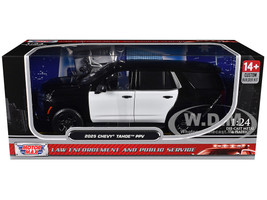 2025 Chevrolet Tahoe PPV Black and White Custom Builder s Kit Law Enforcement and Public Service Series 1/24 Diecast Model Car Motormax 76816BKW