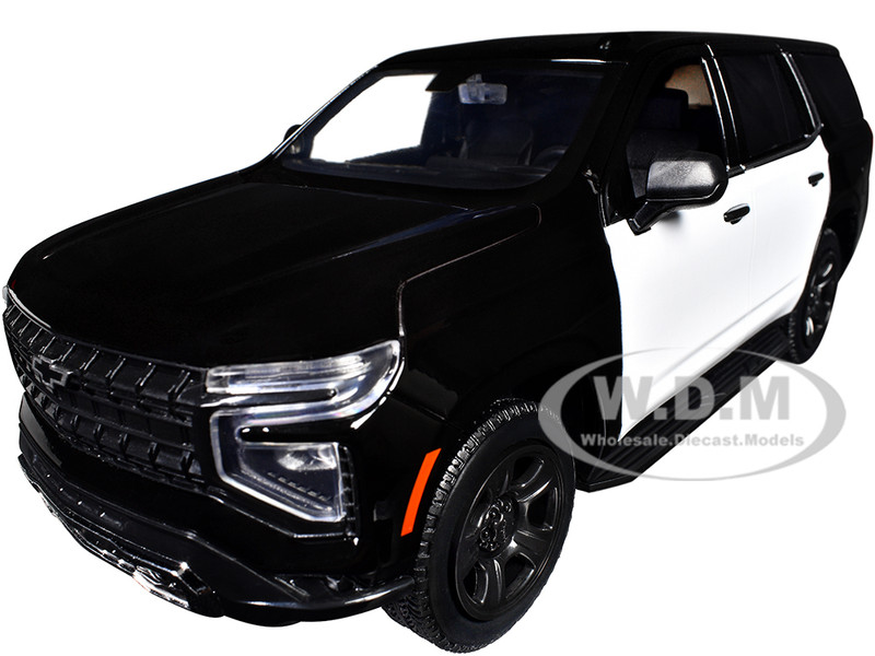2025 Chevrolet Tahoe PPV Black and White Custom Builder s Kit Law Enforcement and Public Service Series 1/24 Diecast Model Car Motormax 76816BKW