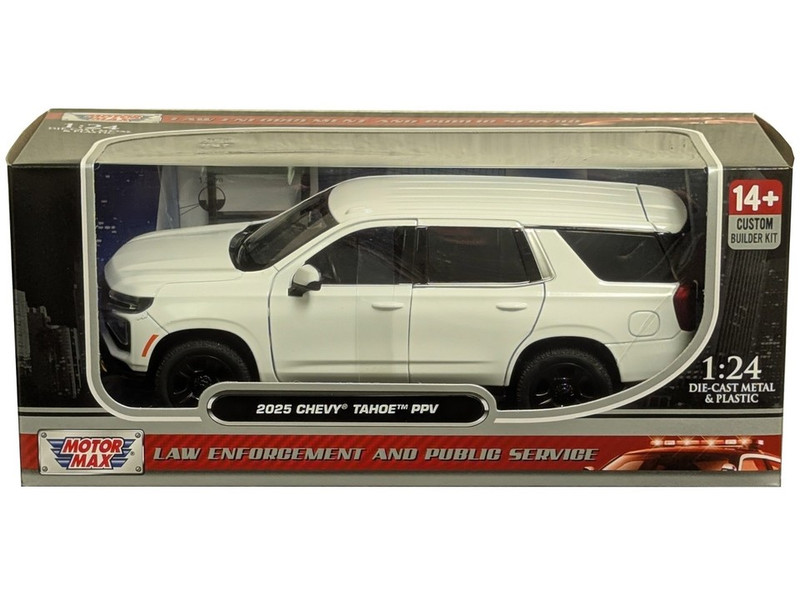 2025 Chevrolet Tahoe PPV White Custom Builder's Kit Law Enforcement and Public Service Series 1/24 Diecast Model Car Motormax 76816W