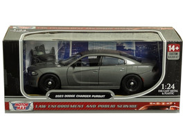 2023 Dodge Charger Pursuit Police Car Gray Metallic Custom Builder's Kit Law Enforcement and Public Service Series 1/24 Diecast Model Car Motormax 76996GRY