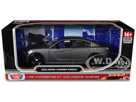 2023 Dodge Charger Pursuit Police Car Gray Metallic Custom Builder's Kit Law Enforcement and Public Service Series 1/24 Diecast Model Car Motormax 76996GRY