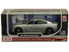 2023 Dodge Charger Pursuit Police Car Silver Metallic Custom Builder s Kit Law Enforcement and Public Service Series 1/24 Diecast Model Car Motormax 76996S