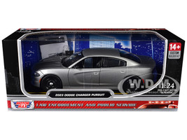 2023 Dodge Charger Pursuit Police Car Silver Metallic Custom Builder s Kit Law Enforcement and Public Service Series 1/24 Diecast Model Car Motormax 76996S