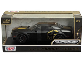 2018 Dodge Challenger SRT Hellcat Widebody Matt Black with Gold Stripes and Graphics Midnight Eclipse Series 1/24 Diecast Model Car Motormax 79201BK