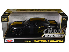 2018 Dodge Challenger SRT Hellcat Widebody Matt Black with Gold Stripes and Graphics Midnight Eclipse Series 1/24 Diecast Model Car Motormax 79201BK