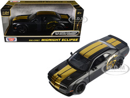 2018 Dodge Challenger SRT Hellcat Widebody Matt Black with Gold Stripes and Graphics Midnight Eclipse Series 1/24 Diecast Model Car Motormax 79201BK