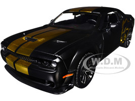 2018 Dodge Challenger SRT Hellcat Widebody Matt Black with Gold Stripes and Graphics Midnight Eclipse Series 1/24 Diecast Model Car Motormax 79201BK