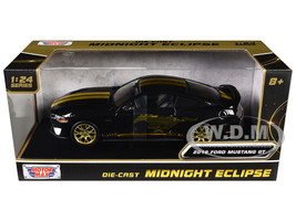 2018 Ford Mustang GT 5 0 Black with Gold Stripes and Graphics Midnight Eclipse Series 1/24 Diecast Model Car Motormax 79204