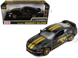 2018 Ford Mustang GT 5 0 Black with Gold Stripes and Graphics Midnight Eclipse Series 1/24 Diecast Model Car Motormax 79204