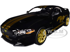 2018 Ford Mustang GT 5 0 Black with Gold Stripes and Graphics Midnight Eclipse Series 1/24 Diecast Model Car Motormax 79204
