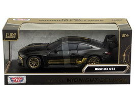 BMW M4 GT3 Matt Black with Gold Stripes Midnight Eclipse Series 1/24 Diecast Model Car Motormax 79206BK