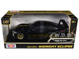 BMW M4 GT3 Matt Black with Gold Stripes Midnight Eclipse Series 1/24 Diecast Model Car Motormax 79206BK