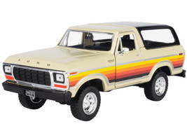 1978 Ford Bronco Custom Cream with Stripes and Black Top Platinum Collection Series 1/24 Diecast Model Car Motormax 79373CRM