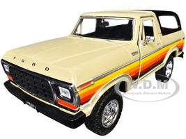 1978 Ford Bronco Custom Cream with Stripes and Black Top Platinum Collection Series 1/24 Diecast Model Car Motormax 79373CRM