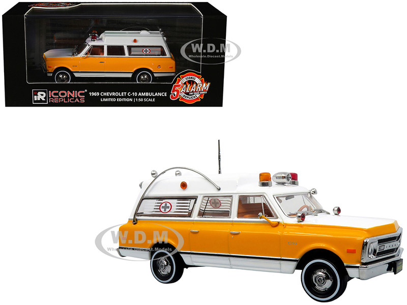 1969 Chevrolet C 10 Ambulance Rampart General Hospital White and Yellow 5 Alarm Series Limited Edition 1/50 Diecast Model Iconic Replicas 50-0549