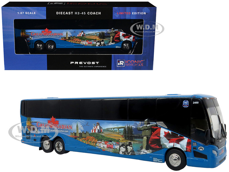Prevost H3 45 Coach Bus Great Canadian Coaches Blue with Graphics Limited Edition 1/64 Diecast Model Iconic Replicas 87-0619