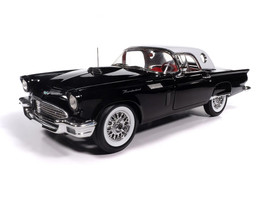 1957 Ford Thunderbird Black with White Top and Red Interior American Muscle Series 1/18 Diecast Model Car Auto World AMM1349