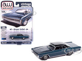 1970 Plymouth Sport Fury GT Jamaican Blue Metallic with Black Top Vintage Muscle Series 1/64 Diecast Model Car Auto World 64512-AWSP192B
