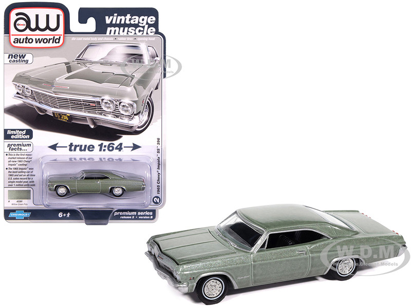 1965 Chevrolet Impala SS 396 Willow Green Metallic Vintage Muscle Series 1/64 Diecast Model Car Auto World 64512-AWSP193B