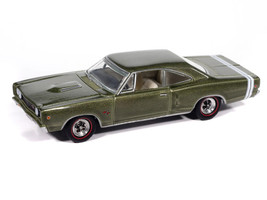 1968 Dodge Coronet R T Medium Green Metallic with White Interior Vintage Muscle Series 1/64 Diecast Model Car Auto World 64512-AWSP194A