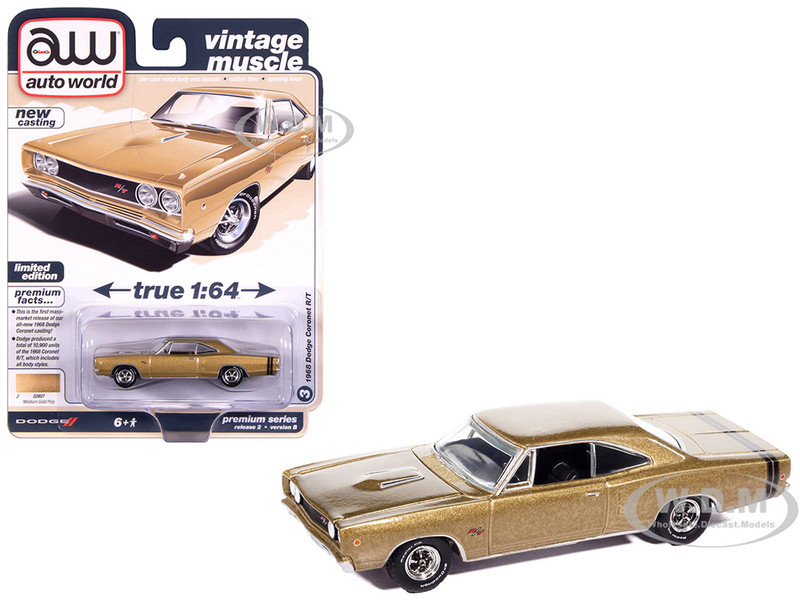 1968 Dodge Coronet R T Medium Gold Metallic Vintage Muscle Series 1/64 Diecast Model Car Auto World 64512-AWSP194B