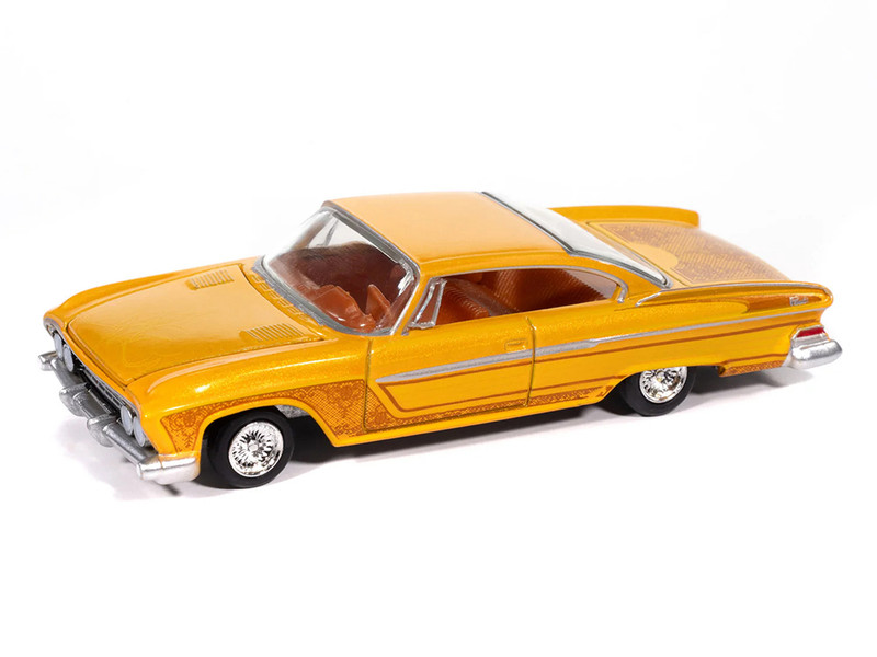1961 Dodge Dart Phoenix Lowrider Mango Smoothie Metallic with Graphics and Orange Interior Vintage Muscle Series 1/64 Diecast Model Car Auto World 64512-AWSP195A