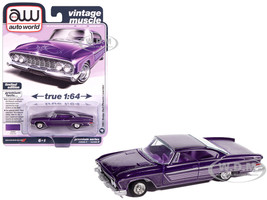 1961 Dodge Dart Phoenix Lowrider Purple Sky Metallic with Graphics and Purple Interior Vintage Muscle Series 1/64 Diecast Model Car Auto World 64512-AWSP195B