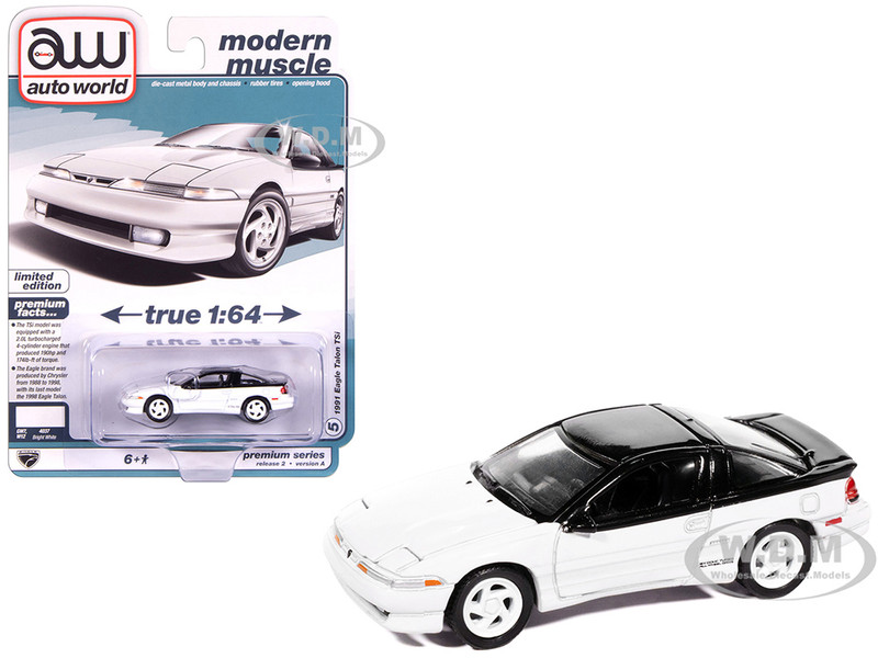 1991 Eagle Talon TSi Bright White with Black Top Modern Muscle Series 1/64 Diecast Model Car Auto World 64512-AWSP196A