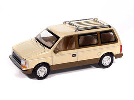 1987 Plymouth Voyager Van Light Cream and Golden Bronze Metallic 2 Tone Mighty Minivans Series 1/64 Diecast Model Car Auto World 64512-AWSP197B