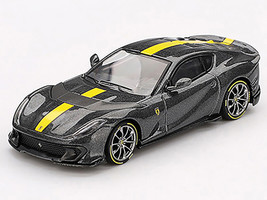 Ferrari 812 Competizione Grigio Competizione Gray Metallic with Yellow Stripe 1/64 Diecast Model Car BBR BBRFER64009