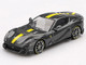 Ferrari 812 Competizione Grigio Competizione Gray Metallic with Yellow Stripe 1/64 Diecast Model Car BBR BBRFER64009