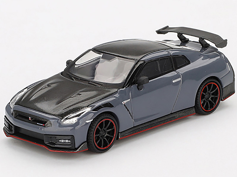 2024 Nissan GT R Nismo R35 Stealth Gray with Carbon Hood and Top Limited Edition 1/64 Diecast Model Car Mini GT MGT00868