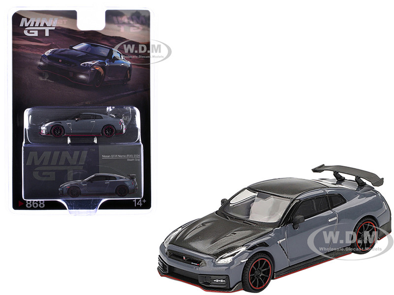 2024 Nissan GT R Nismo R35 Stealth Gray with Carbon Hood and Top Limited Edition 1/64 Diecast Model Car Mini GT MGT00868