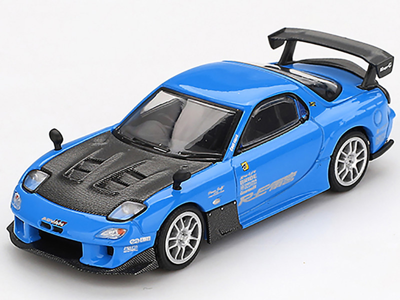 Mazda RX 7 RE Amemiya 20B NA 3ROTOR 7 RHD Right Hand Drive Ama san Go Blue with Carbon Hood Limited Edition 1/64 Diecast Model Car Mini GT MGT01046