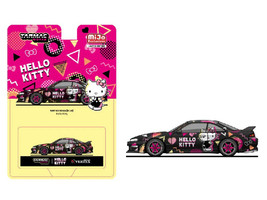 Nissan Silvia S14 Vertex RHD Right Hand Drive Hello Kitty Black with Graphics Global64 Series 1/64 Diecast Model Car Tarmac Works T64G-018-HK
