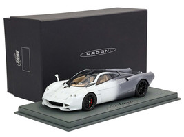 Pagani Huayra Codalunga Bianco Malta and Grigio Silverstone Gray Metallic with Black Top with DISPLAY CASE Limited Edition to 100 pieces Worldwide 1/18 Model Car BBR P18228E